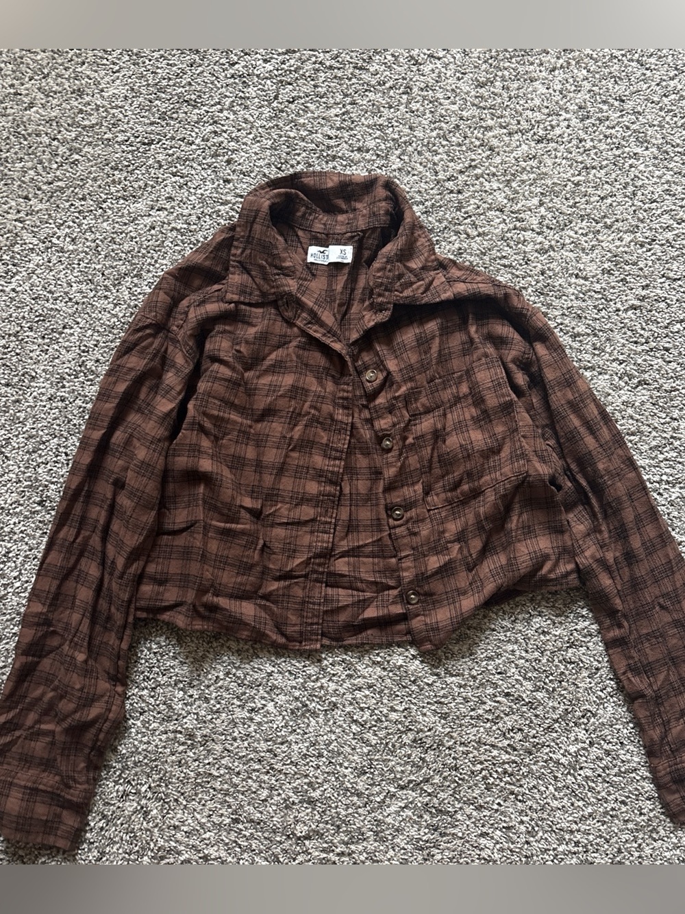 Hollister Brown Plaid Button-Down Cropped Shirt